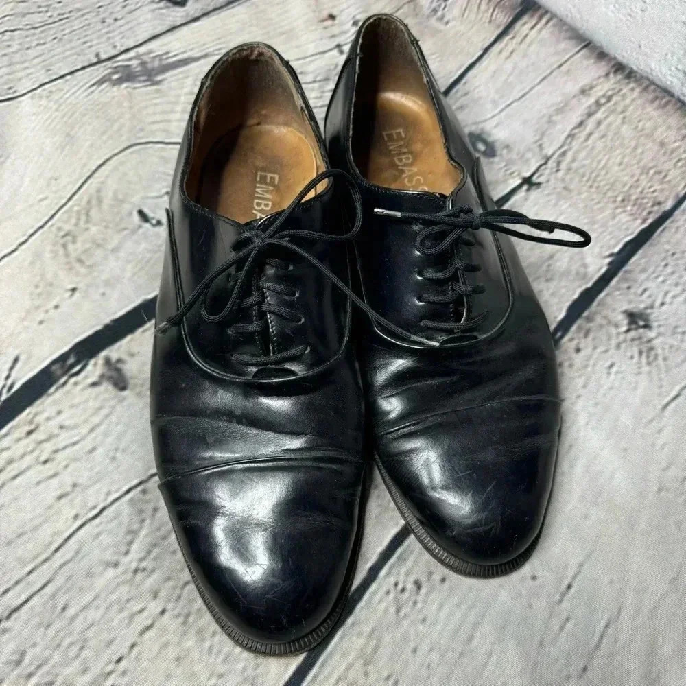 Embassy Black Leather Oxford Dress Shoes Lace Up Casual Shoes size 9.5 - Picture 2 of 11